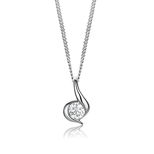 MIORE Diamant Schmuck Damen Halskette mit Anhänger 0,10 Ct Solitär Diamant in Zargenfassung Klassische Kette aus Weißgold 14 karat / 585 Gold, 45 cm lang von MIORE