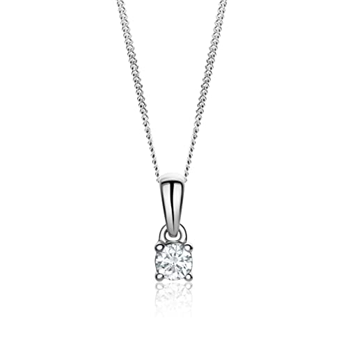 Miore Diamant Schmuck Damen Halskette mit Anhänger 0,15 Ct Solitär Diamant Klassische Kette aus Weißgold 14 karat / 585 Gold, 45 cm lang von MIORE