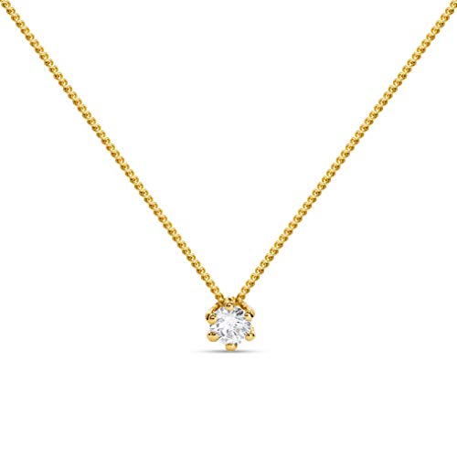 MIORE - Halskette mit Diamant aus 14 Karat Echtgold (585) aus echtem Solitär Edelstein 0.10 Ct in Krappenfassung - Klassischer Diamantanhänger in Gelbgold in hochwertiger Schmuckschachtel (45 cm) von MIORE