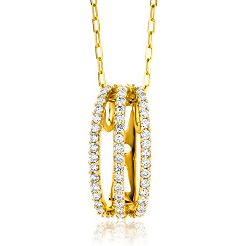 MIORE Kette Damen 0.32 Ct Diamant Halskette mit Anhänger Drei Reihen von Diamanten Kette aus Gelbgold 18 Karat / 750 Gold, Halsschmuck mit Diamanten Brillianten 45 cm lang von MIORE