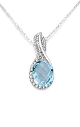 Miore Kette Damen 0.34 Ct Diamant Halskette mit Anhänger Edelstein/Geburtsstein Topas in Blau und Diamanten Brillanten Kette aus Weißgold 14 karat / 585 gold, Halsschmuck 45 cm lang von MIORE