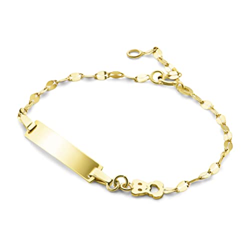 MIORE Kinderschmuck ID Armband mit Namensschild und Teddybär mit Herz in Kette eingearbeitet Armkettchen aus Gelbgold 9 Karat /375 Gold, Länge wählbar von 12-14cm von MIORE