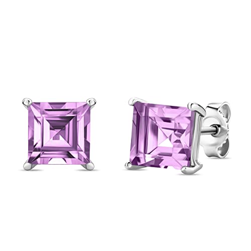 MIORE Ohrstecker aus 9 kt (375) Weissgold mit violett Amethyst Geburtsstein, viereckige Quadrat Ohrringe, Ohr Schmuck für Damen in Gold von MIORE