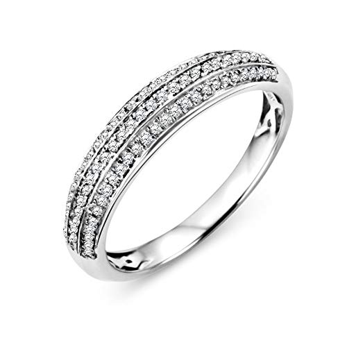 Miore Ring Damen mehrreihiger Diamant Pavé Ehering Weißgold 9 Karat / 375 Gold Diamanten Brillanten 0.23 Ct, Schmuck von MIORE
