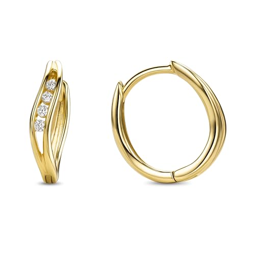 MIORE Schmuck Damen, Ohrringe Gold 375 9kt, Creolen Gold mit Zirkonia Steine, Echt Goldene Kreolen 13 mm Durchmesser, Damenohrringe, runde Hoops Ohrringe Damen, Damenschmuck Handgemacht MIORE Schmuck Damen, Ohrringe Gold 375 9kt, Creolen Gold mit Zirkonia Steine, Echt Goldene Kreolen 13 mm Durchmesser, Damenohrringe, runde Hoops Ohrringe Damen, Damenschmuck Handgemacht von MIORE