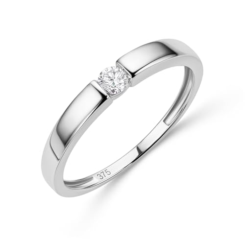 MIORE Schmuck Damen, Verlobungsring Damen, Ring Gold 375 9kt mit Diamant 0.10 Ct in Spannungsfassung, Echt Gold Damenring, Goldring, Ring Damen, Damenschmuck Handgemacht von MIORE