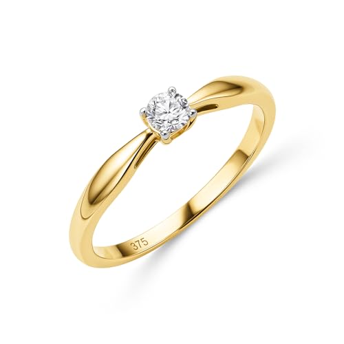 MIORE Schmuck Damen, Verlobungsring Damen, Ring Gold 375 9kt mit Diamant 0.15 Ct in Krappenfassung, Echt Gold Damenring, Goldring, Ring Damen, Damenschmuck Handgemacht von MIORE