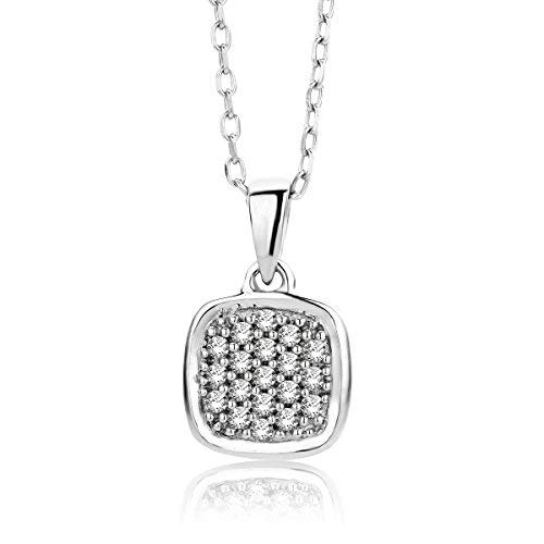 MIORE Schmuck Damen 0.10 Ct Diamant Halskette mit Kettenanhänger Viereck und 19 Diamanten Brillanten Kette aus Weißgold 9 Karat / 375 Gold von MIORE