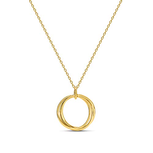 MIORE Schmuck Damen Halskette mit Kettenanhänger Ring Kreisen Kette aus Gelbgold 14 Karat / 585 Gold, Länge Einstellbar 42-45cm von MIORE