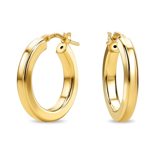 MIORE Schmuck Handgefertigt in Italien, Ohrringe Silber 925, Creolen Silber 925, Chunky Hoops 15 mm Durchmesser, Ohrringe Vergoldet 18K Gold, Runde Hoops Ohrringe Damen, Ohrschmuck von MIORE