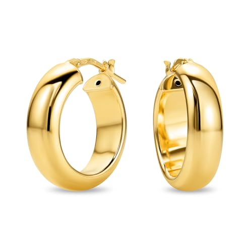 MIORE Ohrringe Silber 925,18K vergoldet, Leichte Chunky Kreolen 15 mm, Creolen Silber 925, Damenohrringe, Hypoallergener Ohrschmuck, Schmuck Damen, in Italien gefertigt- in hochwertiger Schmuckbox von MIORE