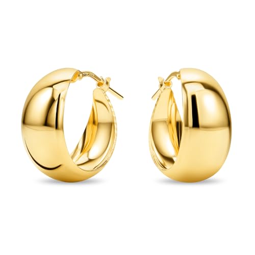 MIORE Schmuck Handgefertigt in Italien, Ohrringe Silber 925, Creolen Silber 925, Chunky Hoops 20 mm Durchmesser, Ohrringe Vergoldet 18K Gold, Runde Hoops Ohrringe Damen, Ohrschmuck von MIORE