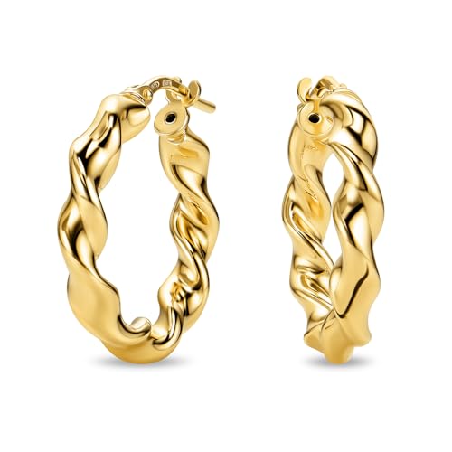 MIORE Schmuck Handgefertigt in Italien, Ohrringe Silber 925, Creolen Silber 925, Chunky Hoops 30 mm Durchmesser, Ohrringe Vergoldet 18K Gold, Runde Hoops Ohrringe Damen, Ohrschmuck von MIORE