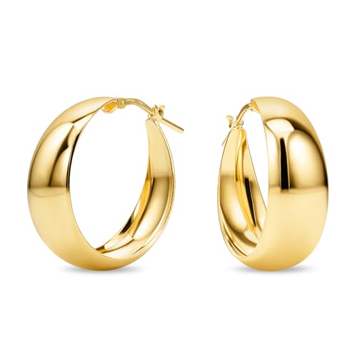 MIORE Schmuck Handgefertigt in Italien, Ohrringe Silber 925, Creolen Silber 925, Chunky Hoops 30 mm Durchmesser, Ohrringe Vergoldet 18K Gold, Runde Hoops Ohrringe Damen, Ohrschmuck von MIORE