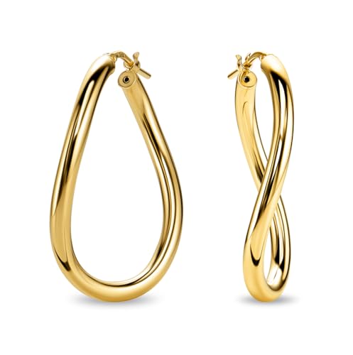 MIORE Schmuck Handgefertigt in Italien, Ohrringe Silber 925, Creolen Silber 925, Creolen Tropfen 30 mm Durchmesser, Ohrringe Vergoldet 18K Gold, Ovale Hoops Ohrringe Damen, Ohrschmuck von MIORE