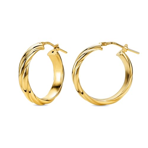 MIORE Schmuck Handgefertigt in Italien, Ohrringe Silber 925, Creolen Silber 925, Gedrehte Kreolen 20 mm Durchmesser, Ohrringe Vergoldet 18K Gold, Runde Hoops Ohrschmuck Damen von MIORE