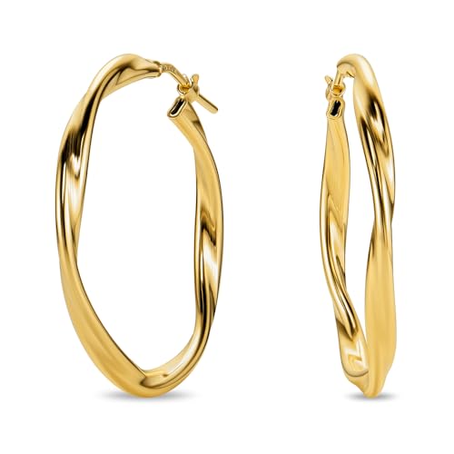 MIORE Schmuck Handgefertigt in Italien, Ohrringe Silber 925 Hoops, Gedrehte Kreolen 30 mm Durchmesser, Runde Creolen Silber Ohrringe Damen Vergoldet 18K Gold, Ohrschmuck von MIORE