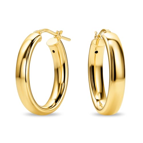 MIORE Schmuck Handgefertigt in Italien, Ohrringe Silber 925, Creolen Silber 925, Klassische Kreolen 27 mm Durchmesser, Ohrringe Vergoldet 18K Gold, Runde Hoops Ohrringe Damen, Ohrschmuck von MIORE