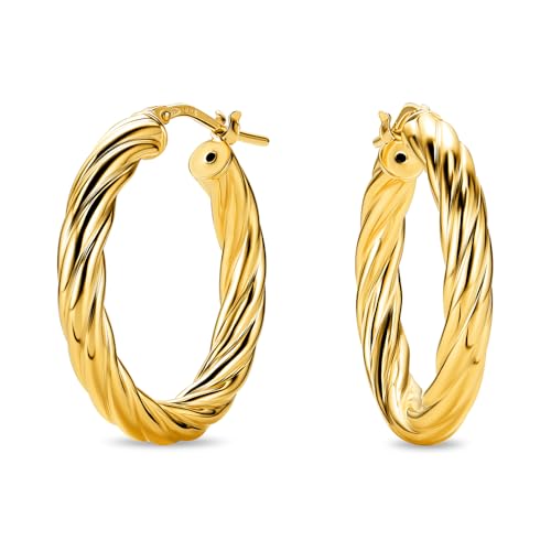 MIORE Schmuck Handgefertigt in Italien, Ohrringe Silber 925, Creolen Silber 925, gedrehte Kreolen 20 mm Durchmesser, Ohrringe Vergoldet 18K Gold, Runde Hoops Ohrschmuck Damen von MIORE
