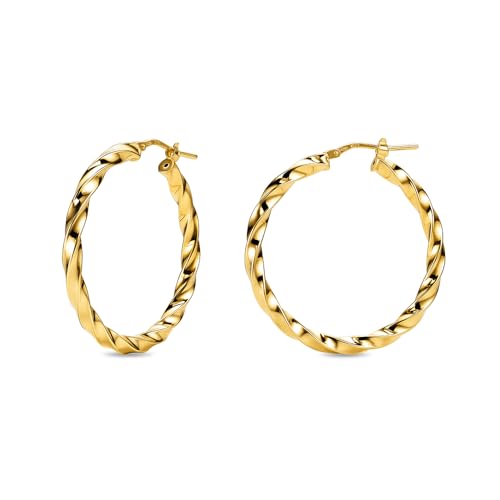 MIORE Schmuck Handgefertigt in Italien, Ohrringe Silber 925, Creolen Silber 925, gedrehte Kreolen 30 mm Durchmesser, Ohrringe Vergoldet 18K Gold, Runde Hoops Ohrringe Damen, Ohrschmuck von MIORE