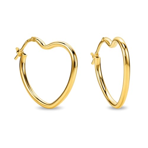 MIORE Schmuck Handgefertigt in Italien, Ohrringe Silber 925, Herz Ohrringe, Creolen Silber 925 in Form von Herzen, Ohrringe Vergoldet 18K Gold, Hoops Ohrringe Damen, Ohrschmuck von MIORE