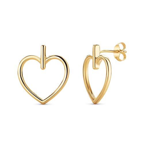 MIORE Silber Ohrringe Damen Ohrstecker aus 18K Vergoldet 925 Sterling Silber, Herz Ohrring 18.5 x 21.5 mm, Hautfreundlich Piercing Ohr, Damen Schmuck vom Juwelier von MIORE