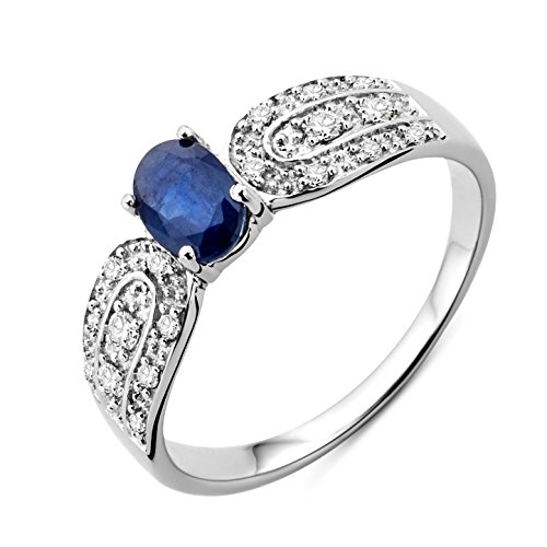 Miore 9 Karat (375) Weißgold, blauer Saphir und Diamanten in Pavé-Fassung SA9020R Ring von MIORE