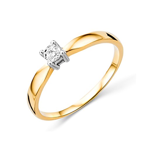 Miore Bicolor Solitär Verlobungsring aus 14 KT 585 Bicolor Gelbgold/Weißgold mit Diamant Brillant 0.10 ct von MIORE