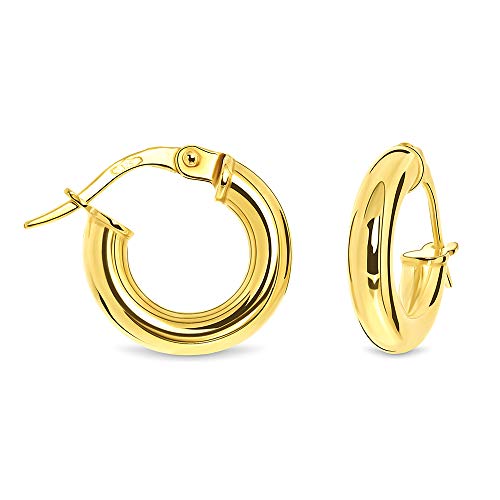 Miore Ohrringe Damen klassische Creolen aus Gelbgold 9 Karat / 375 Gold, runde Ohrschmuck 14 x 14 mm von MIORE