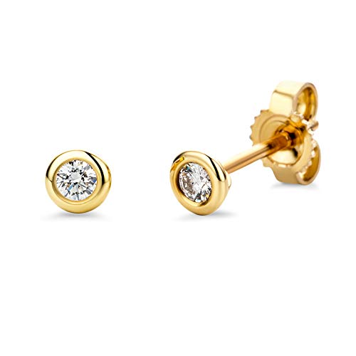 Miore Schmuck Damen 0.10 Ct Solitär Diamant Ohrstecker Ohrringe aus Gelbold 14 Karat / 585 Gold von MIORE