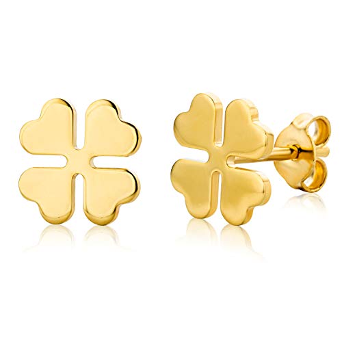 MIORE Damen Ohrstecker | 9 Karat (375) Gelbgold | Glücksbringer Kleeblatt Ohrringe | hautfreundliche Gold Ohrringe| Juwelier Schmuck von MIORE