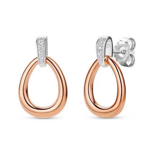 Miore Damen Hängeohrringe 925 Sterling Silber Rundschliff Zirkonia Steinchen Silber und Rosé Vergoldet von MIORE