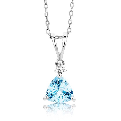 Miore Schmuck Damen 0.02 Ct Diamant Halskette mit Anhänger Edelstein Aquamarin und Solitär Brillant elegante Kette aus Weißgold 9 Karat / 375 Gold von MIORE