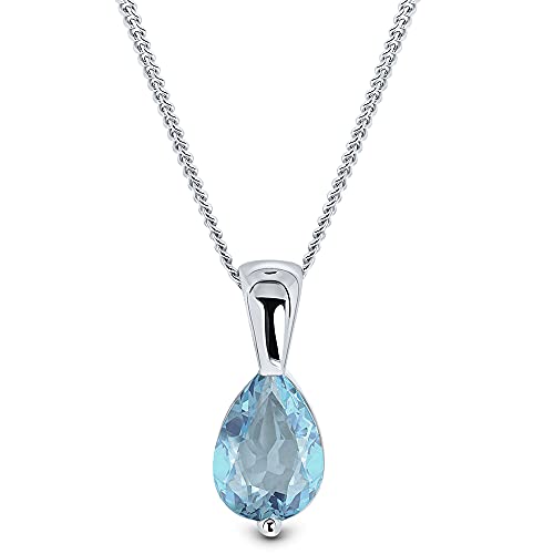 Miore Damen-Halskette mit Anhänger – Glänzende Kette aus 9 kt. Weißgold mit Geburtsstein Aquamarin in Blau – Halsschmuck 45 cm lang, Silber von MIORE