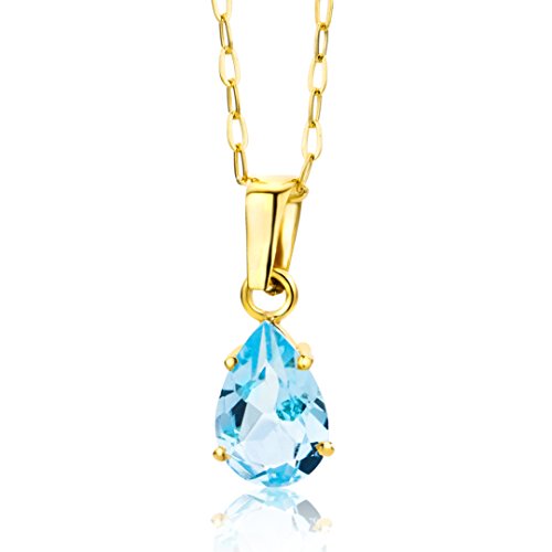 Miore Damen-Halskette mit Anhänger – Moderne Kette aus 9 kt. Gelbgold mit Geburtsstein Topaz in Blau – Halsschmuck 45 cm lang, Gold von MIORE