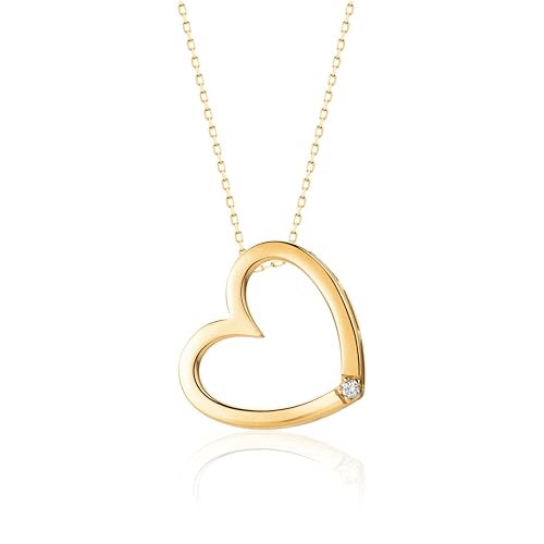 MIORE Schmuck, Goldkette Damen, Herzkette mit Solitär Diamant Herz Anhänger, Gliederkette Gold 9 Karat 375 Gelbgold, 45 cm lang, Halskette Damen von MIORE