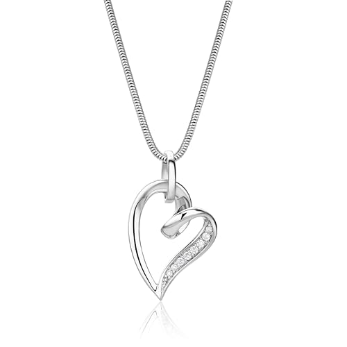 Miore Damen-Halskette mit Herz-Anhänger – Filigrane Kette aus 925 Sterling Silber mit Zirkonia Steinen – Halsschmuck 45 cm lang, Silber von MIORE