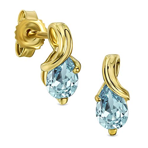 Miore Ohrringe Damen tropfen Ohrhänger mit Edelstein/Geburtsstein Aquamarin in blau aus Gelbgold 9 Karat / 375 Gold, Ohrschmuck von MIORE