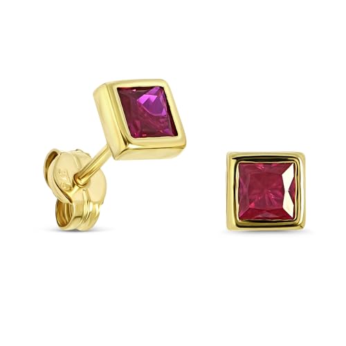 Miore Ohrring Damen Viereckige Ohrstecker mit Edelstein/Geburtsstein Rubin in rot aus Gelbgold 9 Karat / 375 Gold, Ohrschmuck von MIORE