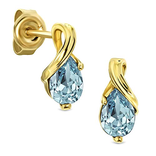 Miore Ohrringe Damen tropfen Ohrhänger mit Edelstein/Geburtsstein Topas in blau aus Gelbgold 9 Karat / 375 Gold, Ohrschmuck von MIORE