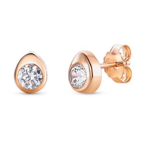 Miore Damen Ohrstecker 925 Sterling Silber Solitär Rundschliff Zirkonia Steinchen Rosé Vergoldet von MIORE