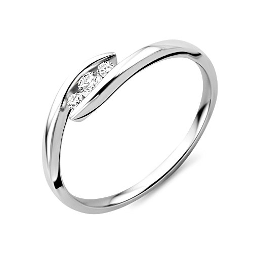 Miore Damen-Ring 9 Karat (375) Weißgold Diamant (0,1 ct-MF9069R4 Dreiecke von MIORE