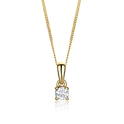 Miore Diamant Schmuck Damen Halskette mit Anhänger 0,10 Ct Solitär Diamant Klassische Kette aus Gelbgold 14 karat / 585 Gold, 45 cm lang von MIORE