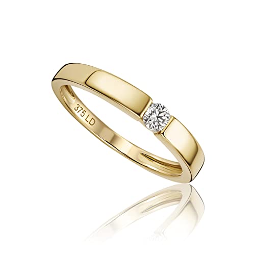 MIORE Diamant Schmuck Damen Solitär Verlobungsring mit 0.10 Ct Diamant Spannring aus Gelbgold 9 Karat (375) Gold von MIORE