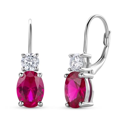 Miore Schmuck Damen Leverback Sterlingsilber Ohrringe mit Edelstein/Geburtsstein des Monats Juli roter Rubin und Zirkonia gefertigt aus poliertem Sterling Silber 925 von MIORE