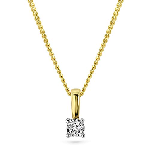 Miore Kette Damen 0.03 Ct Diamant Halskette mit Anhänger Solitär Diamant Brillant Kette aus Gelbgold 9 Karat / 375 Gold, Halsschmuck 45 cm lang von MIORE