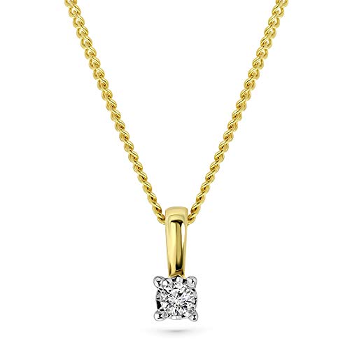 MIORE Kette Damen 0.03 Ct Diamant Halskette mit Anhänger Solitär Diamant Brillant Kette aus Gelbgold 9 Karat / 375 Gold, Halsschmuck 45 cm lang von MIORE
