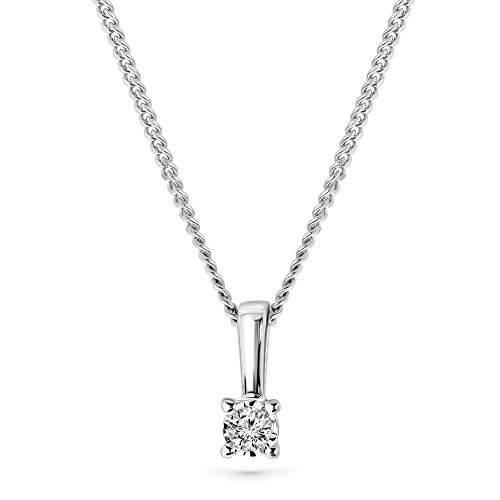 MIORE Kette Damen 0.03 Ct Diamant Halskette mit Anhänger Solitär Diamant Brillant Kette aus Weißgold 9 Karat / 375 Gold, Halsschmuck 45 cm lang von MIORE