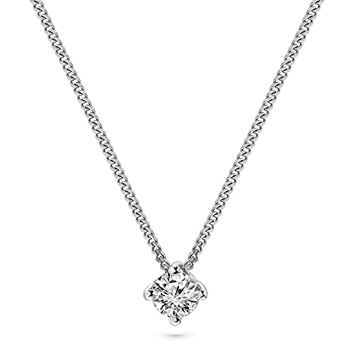 MIORE Kette Damen 0.10 Ct Diamant Halskette mit Anhänger Solitär Diamant Brillant Kette aus Weißgold 14 Karat / 585 Gold, Halsschmuck 45 cm lang von MIORE
