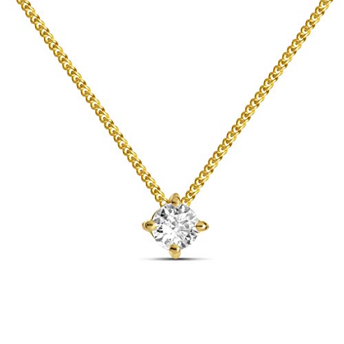 Miore Kette Damen 0.15 Ct Diamant Halskette mit Anhänger Solitär Diamant Brillant Kette aus Gelbgold 14 Karat / 585 Gold, Halsschmuck 45 cm lang von MIORE